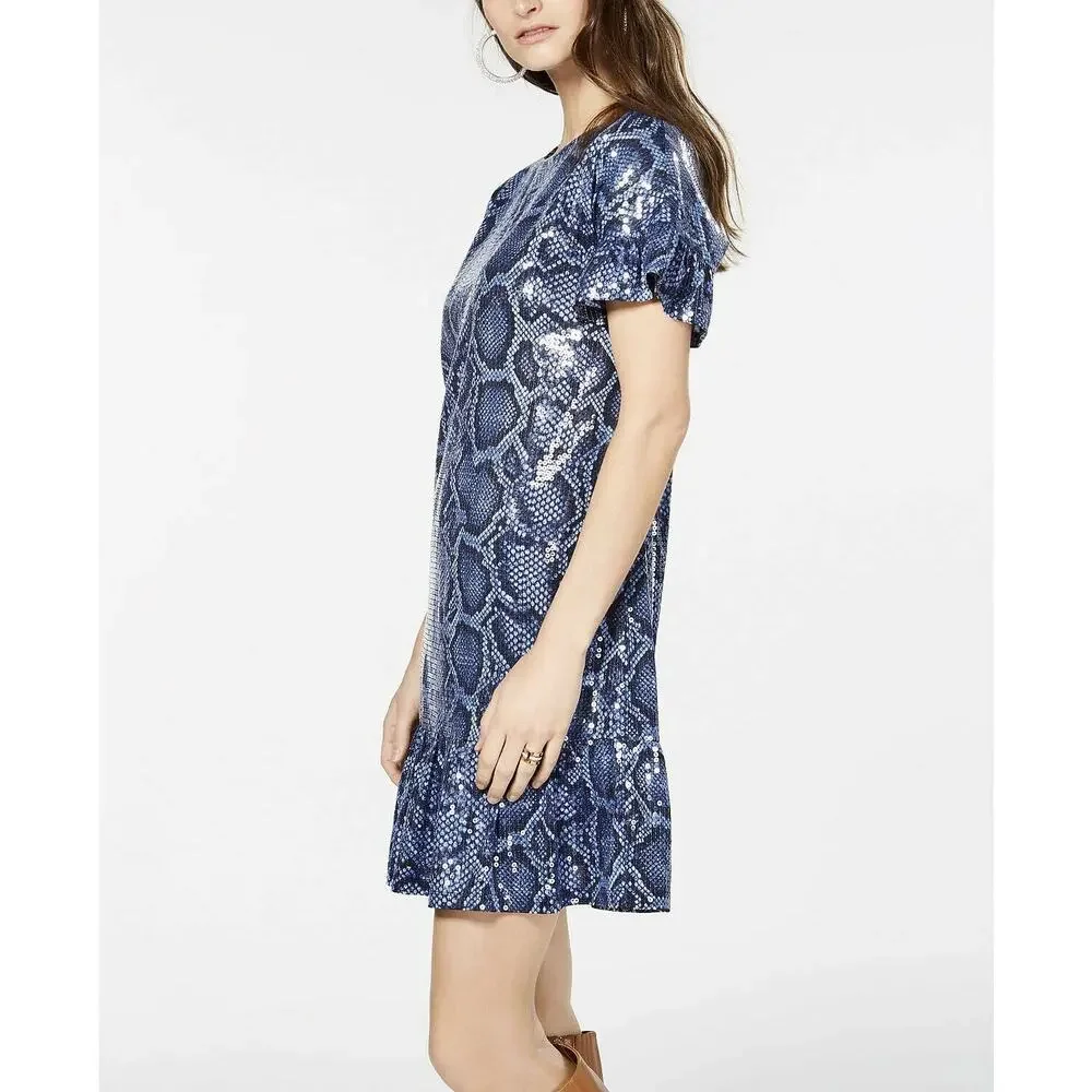 NWOT Michael Kors Python Sequin True Navy Snake Print Dress Small -can fit a Med